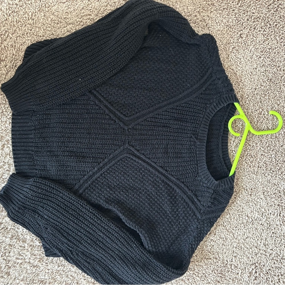 Silence + Noise Black Crew Neck Sweater with Textured Knit